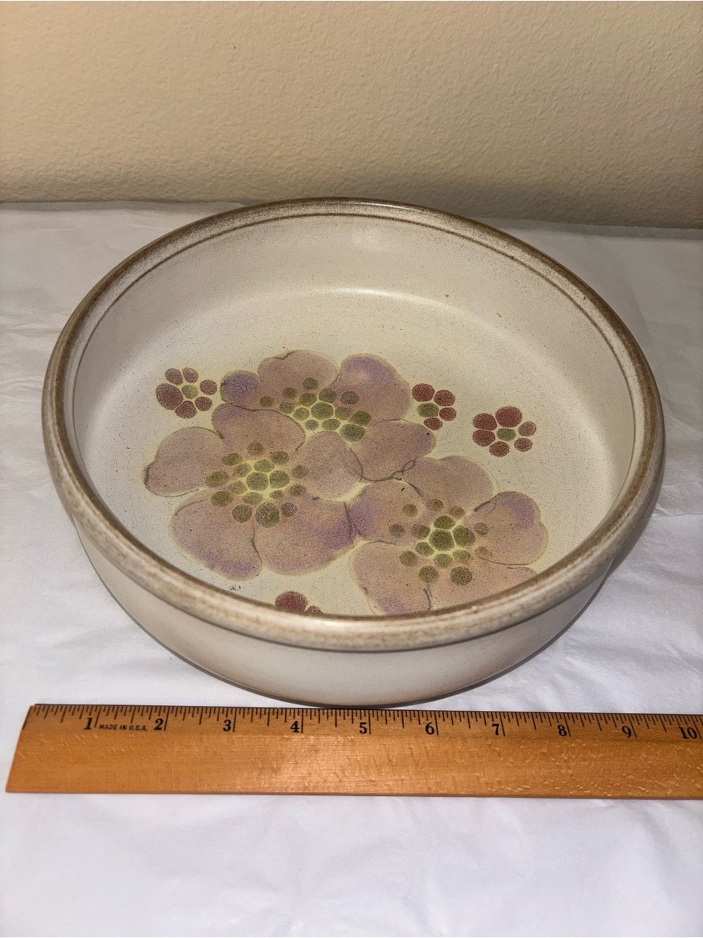 Denby Made in England  Floral Ceramic Casserole Dish with Pink and Green Motif